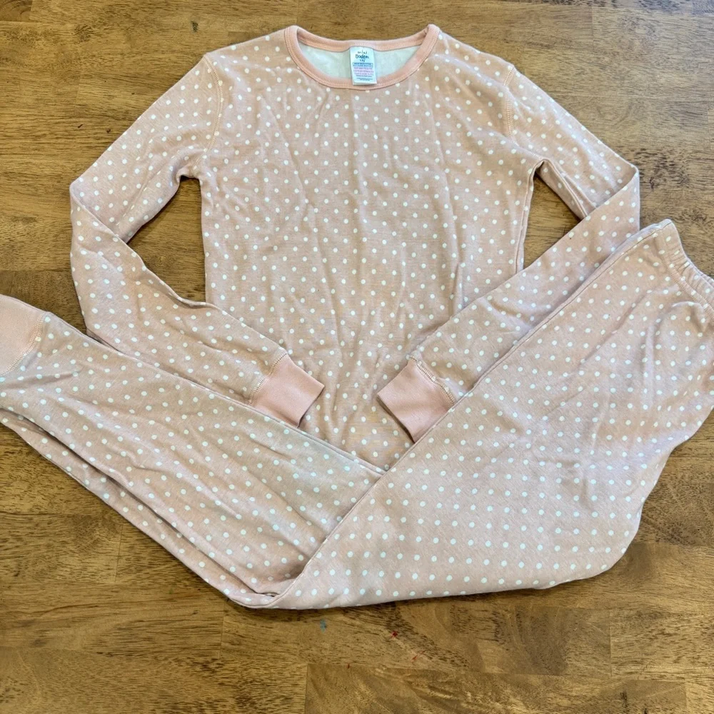 Mini Boden Pajama Set Girls 13Y Pink White Polkadot Cotton
